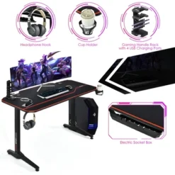 Costway 55'' Gaming Desk T-Shaped Computer Desk W/Full Desk Mouse Pad&Gaming Handle Rack -Furniture Sale Store GUEST db67f53f 7395 4796 b9c9 098000111b24