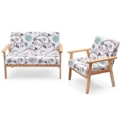 Tangkula 2 Piece Loveseat And Single Sofa Set Fabric Upholstered Couch & Accent Armchair White+Blue/Blue/Yellow Floral -Furniture Sale Store GUEST db8adfb3 9593 4ba0 aa66 cfef45b21b72