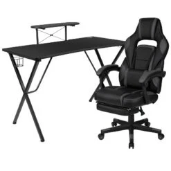 Flash Furniture Gaming Desk With Cup Holder/Headphone Hook/Monitor Stand & Reclining Back/Arms Gaming Chair With Footrest -Furniture Sale Store GUEST dc2103ed 05b8 451b 9c6f 8ce0f059dfdf