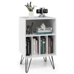 Costway Record Player Stand Turntable Stand Display Shelf 21" L X 18" W X 34"H White -Furniture Sale Store GUEST dc24d190 7f88 4edf a666 914e136a5526