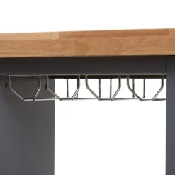 Sunderland Coastal And Farmhouse Natural Wood Kitchen Cart Gray, Light Brown - Baxton Studio