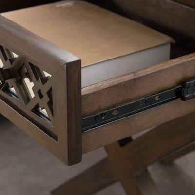 Mirrored Diamond Filigree X Base Nightstand/Table Walnut - Leick Home 7 Mirrored Diamond Filigree X Base Nightstand/Table Walnut - Leick Home - Image 7