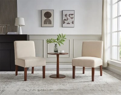 Carl Armless Fabric Upholstered Accent Chair Set Of 2 With Round Wood Side Table Slipper Chairs Sets-Maison Boucle 9 Carl Armless Fabric Upholstered Accent Chair Set Of 2 With Round Wood Side Table Slipper Chairs Sets-Maison Boucle - Image 9