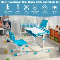 Costway Height Adjustable Kids Study Table And Chair Set W/Bookstand & Light Pink/Light Blue 14 Costway Height Adjustable Kids Study Table And Chair Set W/Bookstand & Light Pink/Light Blue -Furniture Sale Store GUEST de07dada f91b 4fe1 a038 c832b9b58361