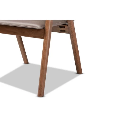 2pc Marcena Leather Upholstered And Wood Dining Chair Set Gray/Walnut Brown - Baxton Studio 5 2pc Marcena Leather Upholstered And Wood Dining Chair Set Gray/Walnut Brown - Baxton Studio - Image 5