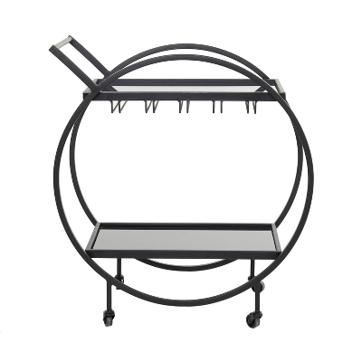 Contemporary Metal Round Bar Cart - Olivia & May 3 Contemporary Metal Round Bar Cart - Olivia & May - Image 3