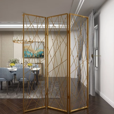 Glam Metal Geometric Room Divider Screen Gold - Olivia & May 7 Glam Metal Geometric Room Divider Screen Gold - Olivia & May - Image 7