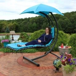 Sunnydaze Decor Sunnydaze Outdoor Hanging Chaise Floating Lounge Chair With Canopy Umbrella And Arc Stand -Furniture Sale Store GUEST df964fbc 22b1 4131 81a6 a81d4be717ff