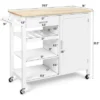 Costway 4-Tier Wood Kitchen Island Trolley Cart Storage Cabinet W/ Wine Rack White