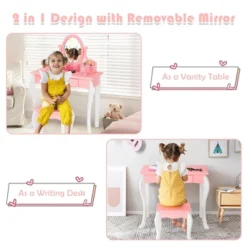 Costway Kids Vanity Princess Makeup Dressing Table Stool Set W/ Mirror Drawer -Furniture Sale Store GUEST e041d953 7947 447a 8490 5f14f1bf729a