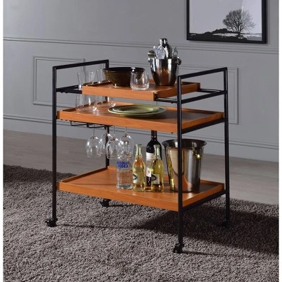 Oaken Serving Cart Honey Oak/Black - Acme Furniture 2 Oaken Serving Cart Honey Oak/Black - Acme Furniture - Image 2
