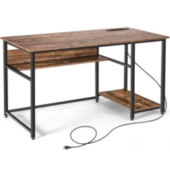 Costway 55'' Computer Desk Home Office PC Workstation W/ Power Outlets & USB Ports Rustic / Black -Furniture Sale Store GUEST e104e741 c996 46e2 8699 0612e837e0c0