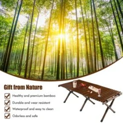 Tangkula Folding Wooden Camping Table Portable Picnic Table W/ Carry Bag Roll-up Bamboo Tabletop Outdoor Travel Camping Table Natural/Coffee -Furniture Sale Store GUEST e20bd5b4 6151 4cf4 b07c 546593910124