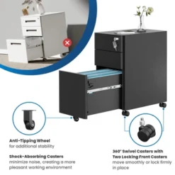 Mount-It! Mobile File Pedestal Cabinet With 3 Drawers & Lock | Slim Design Under Desk Storage & Organizer For Files, Folders & Office Supplies | Black -Furniture Sale Store GUEST e2787cc5 abc1 4cf3 89ef 10dd8c2795d4