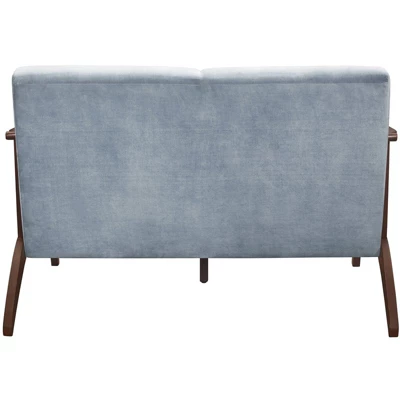 Carlson Velvet Upholstered Loveseat In Blue Gray And Dark Walnut - Lexicon 2 Carlson Velvet Upholstered Loveseat In Blue Gray And Dark Walnut - Lexicon - Image 2