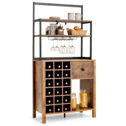 Costway Kitchen Islands Freestanding Wine Rack Table W/ Glass Holder & Drawer Black / Rustic -Furniture Sale Store GUEST e3b660d2 9a24 4ffe b501 75d9f3040d28