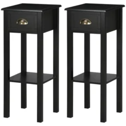 HOMCOM 2-Tier Side Table With Drawer, Narrow End Table With Bottom Shelf, For Living Room Or Bedroom, Set Of 2, Black -Furniture Sale Store GUEST e3f379be 0b9d 43b4 80ce b6c07b003ca7