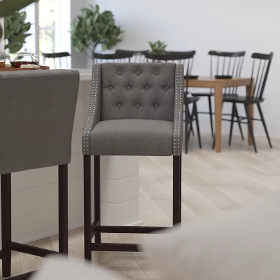 Merrick Lane Upholstered Barstool 30" High Transitional Tufted Barstool With Accent Nail Trim 5 Merrick Lane Upholstered Barstool 30" High Transitional Tufted Barstool With Accent Nail Trim - Image 5