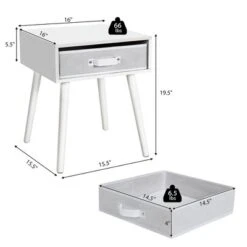 Costway Mid-Century Nightstand End Accent Bedside Table W/ Fabric Drawer Rustic White -Furniture Sale Store GUEST e497672a 4ee5 4d24 a129 6dd84be8529d