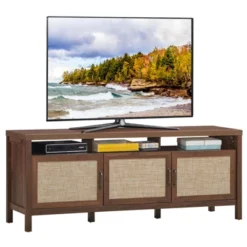 Tangkula Universal TV Stand Cabinet Television Media Console With 3 Rattan Doors Grey Oak Walnut 8 Tangkula Universal TV Stand Cabinet Television Media Console With 3 Rattan Doors Grey Oak Walnut -Furniture Sale Store GUEST e497deaf 894f 4818 8120 46c5e846f34c