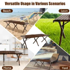 Tangkula Folding Wooden Camping Table Portable Picnic Table W/ Carry Bag Roll-up Bamboo Tabletop Outdoor Travel Camping Table Natural/Coffee -Furniture Sale Store GUEST e516f16f ed19 4f1c a257 3afe90c81cb8