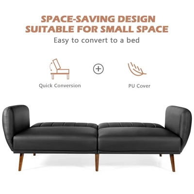 Costway Convertible Futon Sofa Bed PU Adjustable Couch Sleeper W/Wood Legs 6 Costway Convertible Futon Sofa Bed PU Adjustable Couch Sleeper W/Wood Legs - Image 6