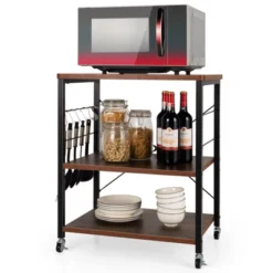 Tangkula Kitchen Baker's Rack 3-Tier Microwave Cart With Wheels&10 Hooks Rustic Brown/Maple/Vintage/Nut Brown -Furniture Sale Store GUEST e62eee9c dc8b 425c 8851 363656cd5883