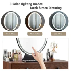 Costway Vanity Makeup Dressing Table W/ 3 Lighting Modes Mirror Touch Switch RusticCoffee -Furniture Sale Store GUEST e6e88a6e 690f 46f9 b6ae ec566b8c2fa8