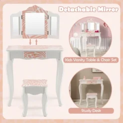 Costway Kid Vanity Set Wooden Makeup Table Stool Tri-Folding Mirror Zebra-Stripe Pink 12 Costway Kid Vanity Set Wooden Makeup Table Stool Tri-Folding Mirror Zebra-Stripe Pink -Furniture Sale Store GUEST e746d9ed 2bf0 4d3e b9df c9541c81f1a5