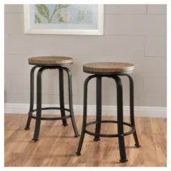 Set Of 2 Skyla Rotating Counter Height Barstool Natural - Christopher Knight Home