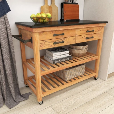 Coastal Wood Kitchen Cart Brown - Olivia & May 10 Coastal Wood Kitchen Cart Brown - Olivia & May - Image 10