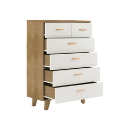Modern 6 Drawer Dresser With Solid Wood Legs And Handles, White + Oak - ModernLuxe -Furniture Sale Store GUEST e85b1aec e5a6 4884 a753 c6ec9303eef2