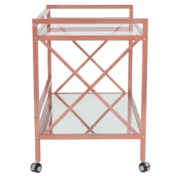 Merrick Lane Rolling Bar Cart Contemporary Kitchen Serving Cart With Mirrored Bottom Shelf And Crisscross Rose Gold Metal Frame -Furniture Sale Store GUEST ea7a8c5a 7114 44ec b458 0e158b8af36f