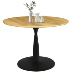 Harrison 35'' Wood Grain Finish Round Top With Metal Base Round Pedestal Dining Table-The Pop Maison