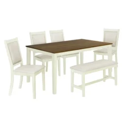 6 PCS Wood Dining Table Set, Rectangular Table With 4 Upholstered Chairs & Bench-ModernLuxe -Furniture Sale Store GUEST ebea6018 927e 4249 ad73 3692acd6fdab
