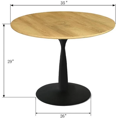 Harrison 35'' Wood Grain Finish Round Top With Metal Base Round Pedestal Dining Table-The Pop Maison 2 Harrison 35'' Wood Grain Finish Round Top With Metal Base Round Pedestal Dining Table-The Pop Maison - Image 2