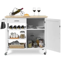 Costway 4-Tier Wood Kitchen Island Trolley Cart Storage Cabinet W/ Wine Rack White -Furniture Sale Store GUEST ec8d9465 34ae 4d53 8dc0 dcc779ab612b