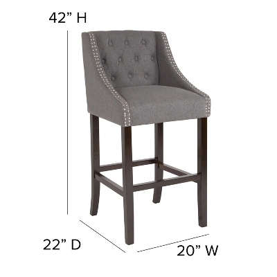 Merrick Lane Upholstered Barstool 30" High Transitional Tufted Barstool With Accent Nail Trim 9 Merrick Lane Upholstered Barstool 30" High Transitional Tufted Barstool With Accent Nail Trim - Image 9