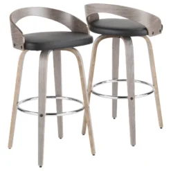 Set Of 2 29.5" Grotto Mid-Century Modern Barstools Light Gray/Black - LumiSource