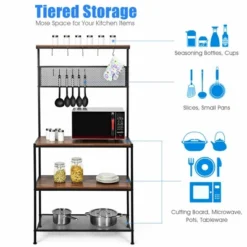 Costway 4-Tier Kitchen Bakers Rack Microwave Oven Stand Industrial W/Hooks & Mesh Panel -Furniture Sale Store GUEST ed35ca41 3dd7 4da4 820f 61ae2b2c1870