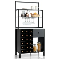Costway Kitchen Islands Freestanding Wine Rack Table W/ Glass Holder & Drawer Black / Rustic -Furniture Sale Store GUEST ed6bcd32 77a3 4092 a1dd 01660bdc3efb