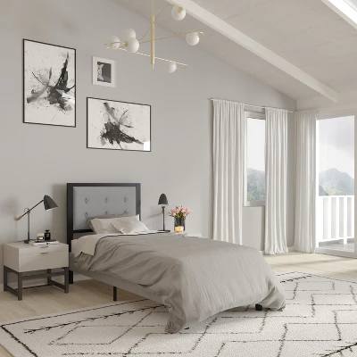 Merrick Lane Headboard Upholstered Button Tufted Headboard With Metal Frame And Adjustable Rail Slots 4 Merrick Lane Headboard Upholstered Button Tufted Headboard With Metal Frame And Adjustable Rail Slots - Image 4