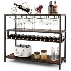 Costway Rustic Wine Rack Table 13 Bottles Wine Bar Cabinet Freestanding With Glass Holder -Furniture Sale Store GUEST ee7a2125 cff4 4077 b285 12049af48590