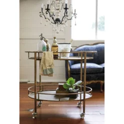 Oval 2-Tier Bar Cart On Casters - Gold (34-1/2"Lx30"H)