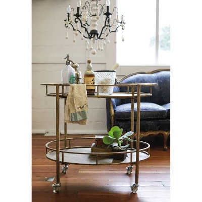 Oval 2-Tier Bar Cart On Casters - Gold (34-1/2"Lx30"H) 1 Oval 2-Tier Bar Cart On Casters - Gold (34-1/2"Lx30"H)