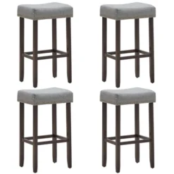 Costway Set Of 4 Nailhead Saddle Bar Stools 29'' Height W/ Fabric Seat & Wood Legs Gray/Beige -Furniture Sale Store GUEST ef3ab9f3 9d06 467b 9adf 5ca2cf6a00d3