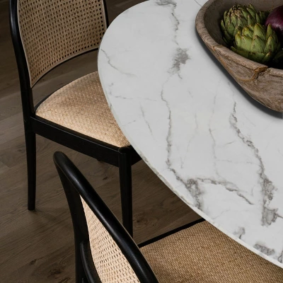 Harris 59'' Artificial Top Oval Dining Table With Pedestal Base In White-The Pop Maison 6 Harris 59'' Artificial Top Oval Dining Table With Pedestal Base In White-The Pop Maison - Image 6