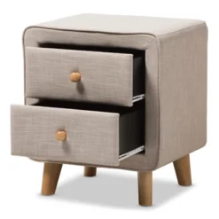 Jonesy Mid - Century Linen Upholstered 2 - Drawer Nightstand - Buff Beige - Baxton Studio -Furniture Sale Store GUEST f01feb20 d11d 49bd 8840 f1375747db0c