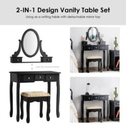 Tangkula Vanity Table Set W/ 360° Rotating Oval Mirror & Drawers Black/White -Furniture Sale Store GUEST f0ec5c5c 4568 4d0d a16a f33c8713071e