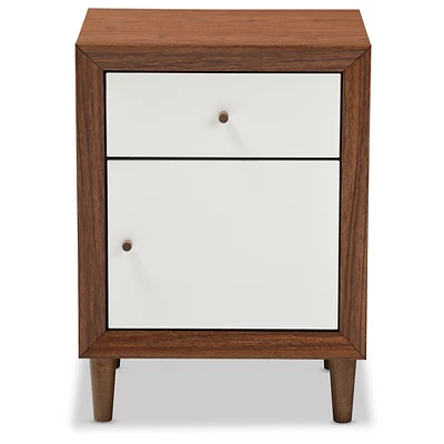 Harlow Mid-Century Modern Scandinavian Style Wood 1-Drawer And 1-Door Nightstand - White And Walnut - Baxton Studio 1 Harlow Mid-Century Modern Scandinavian Style Wood 1-Drawer And 1-Door Nightstand - White And Walnut - Baxton Studio